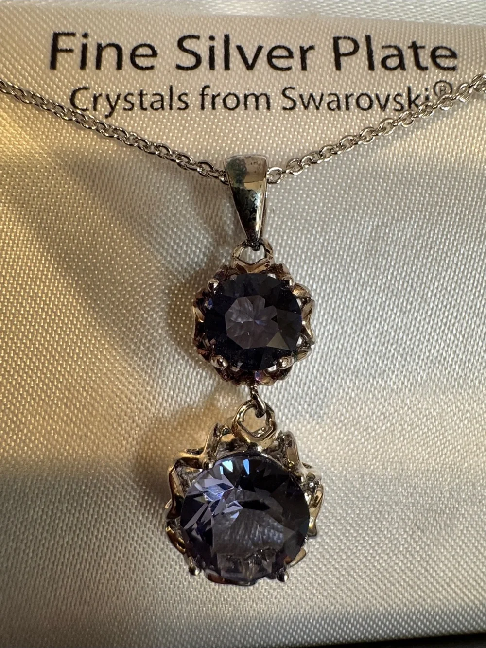 NWOT Truly Crystal Silver-Plated Purple Crystal Pendant Necklace